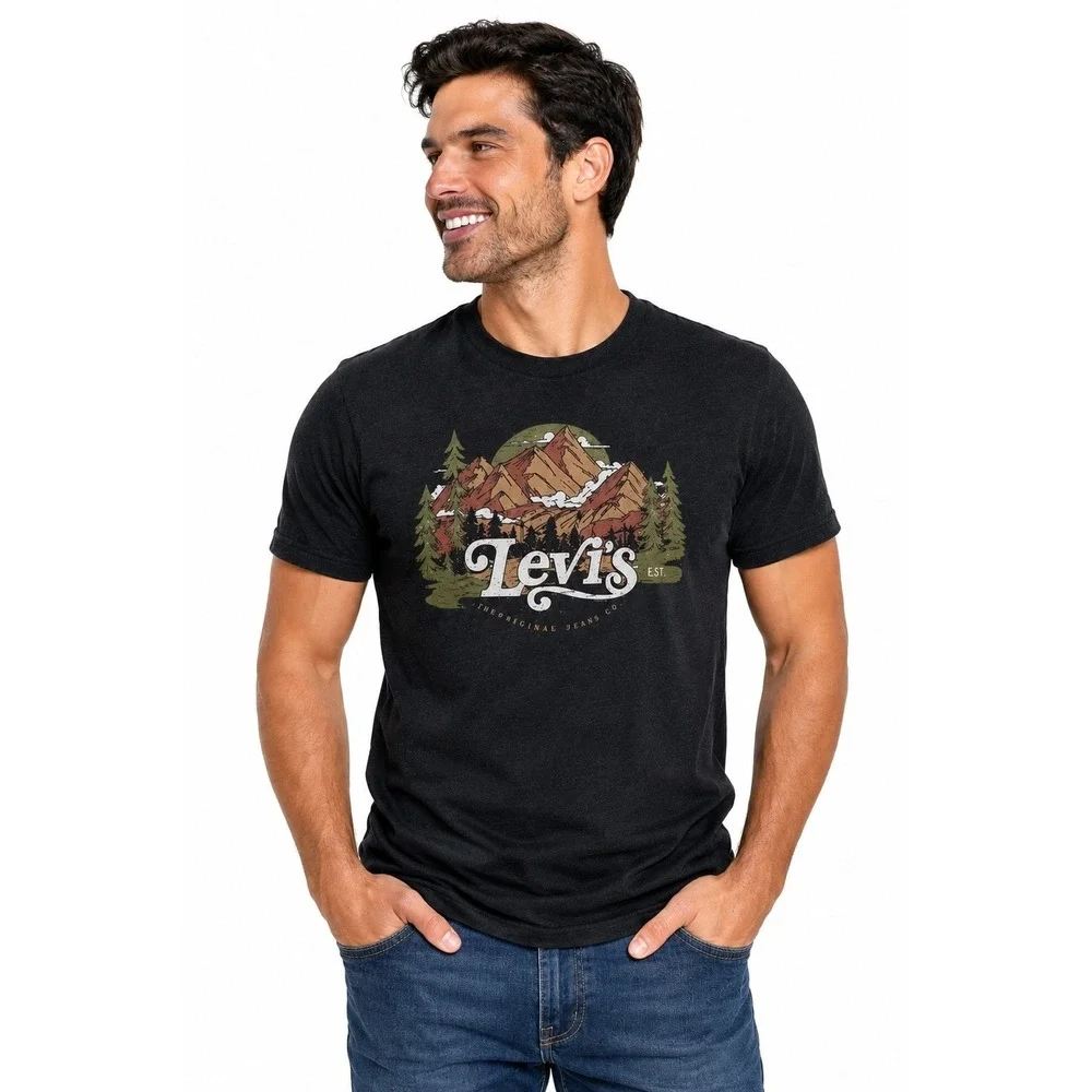 Levi's Y2K Retro Relaxed Fit Mountain Graphic T-Shirt Mens XL Black Short Sleeve